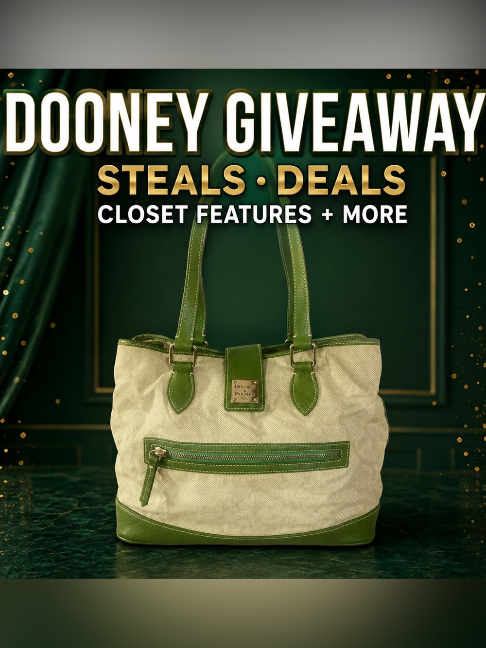 Dooney & Bourke Green Leather & Beige Canvas Large Shoulder Tote
